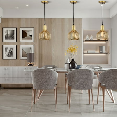 Modern Gold Pendant Light Fixture Ceiling Hanging Kitchen Island Metal Cage Lamp Suitable for General Indoor Places such as Dining Rooms, Living rooms,etc