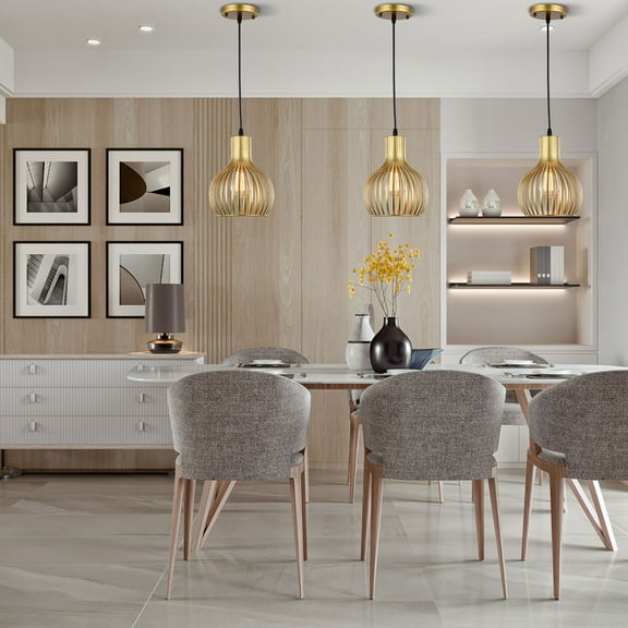 Modern Gold Pendant Light Fixture Ceiling Hanging Kitchen Island Metal Cage Lamp Suitable for General Indoor Places such as Dining Rooms, Living rooms,etc