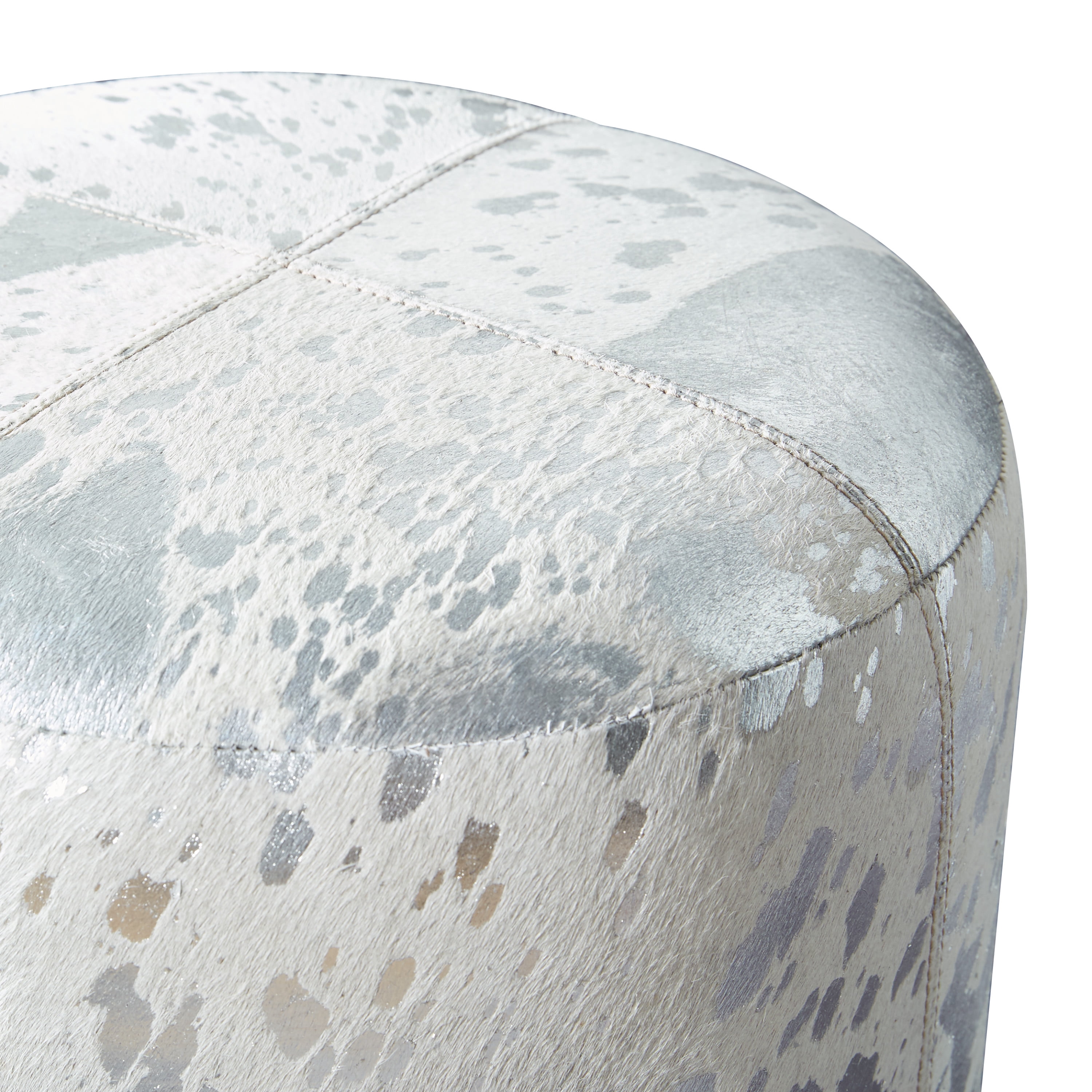 Decmode 16" x 17" Silver Leather Handmade Ottoman with Silver Foil Paint, 1-Piece
