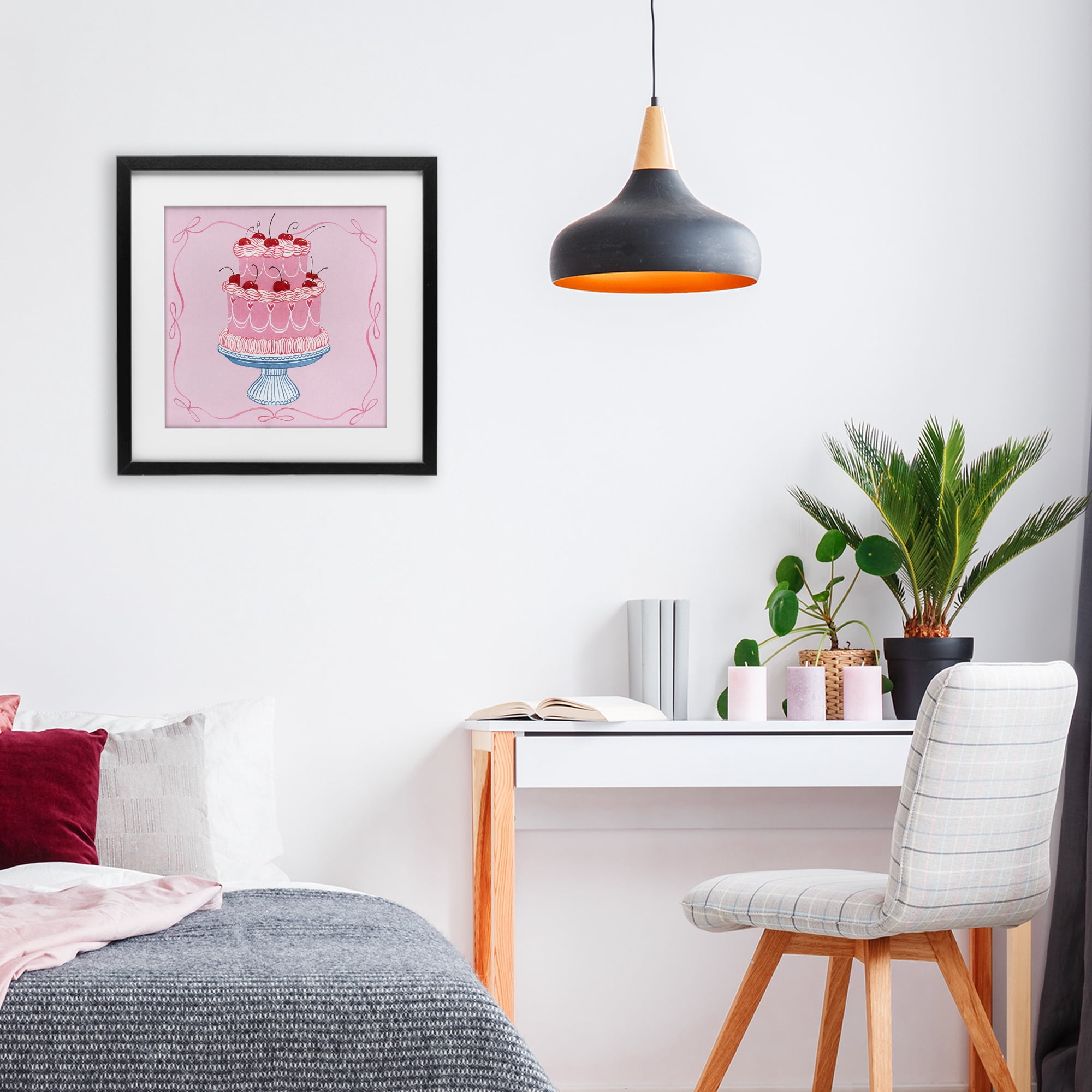 Stupell Industries Romantic Pink Cherry Cake Black Framed Print Under Glass, design by Grace Popp
