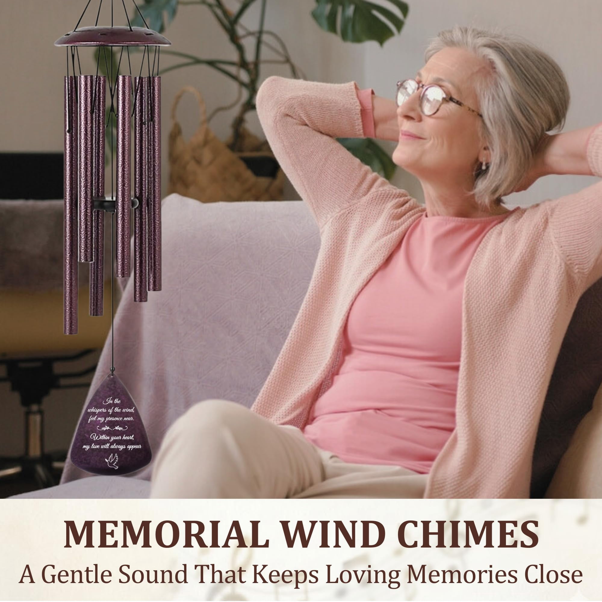 Memorial Wind Chimes For Loss Of Loved One  33.5 Inch Outside Windchimes In Memory A Sympathy Bereavement Remembrance Funeral Gift