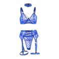 thumbnail image 5 of Gibobby arnés para mujer Conjunto de piezas de lencería para mujer, sujetador transparente con encaje Floral, liguero, cinturón, faja, bragas a juego (Azul, S), 5 of 5