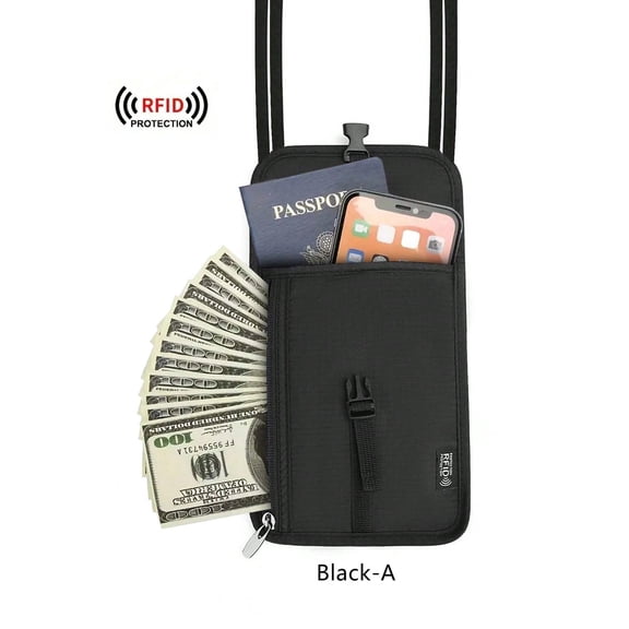 1pc Black Travel Neck Passport Bag Secure Hands Free Hanging Holder Stylish Anti Theft For Men Women Perfect Airport Ready Travel Accessory Travel Essentials