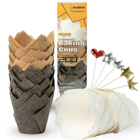 Katbite 200PCS Multi- Color Tulip Cupcake Liners Muffin Baking Cups