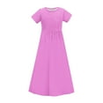 thumbnail image 3 of Annhoo Long Dresses for Toddler Kids 2025 Summer Crew Neck Short Sleeve Shiny Cute Solid Maxi Dresses 4-14 Years, 3 of 9