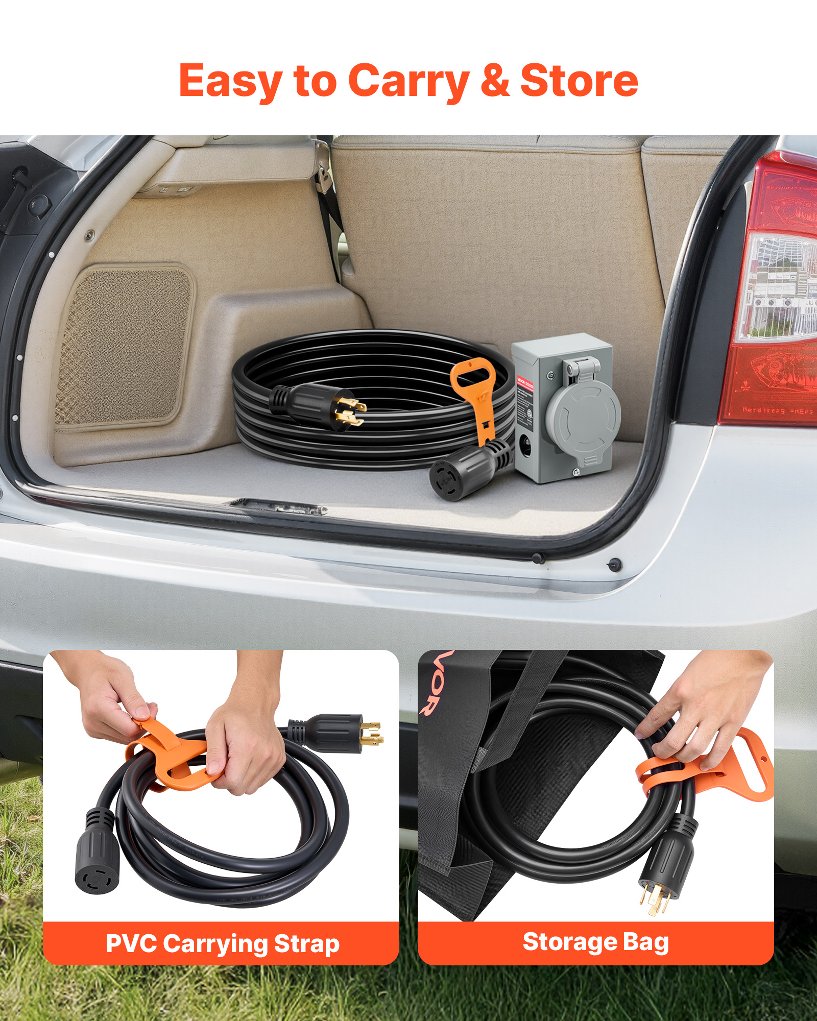 VEVOR 30 Amp Generator Cord and Power Inlet Box, 10 FT,125/250V NEMA L14-30P to L14-30R Heavy Duty Extension Power Cord, SJTW 10 Gauge 7500W, Pre-Drilled Inlet Box, for Generator to House, ETL Listed