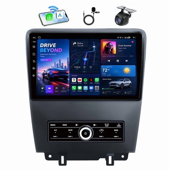 LULAION 10" Touch Screen Car Radio for 2010‑2014 Ford Mustang – 4 64GB, Wireless Carplay/Android Auto, WiFi, Bluetooth, EQ, AM/FM, AHD Camera