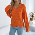 thumbnail image 4 of Clossjun Knit Sweater for Women Oversized Distressed Cable Pullover Tops with Frayed Edges Vintage Style Fall Winter Knitwear, 4 of 6