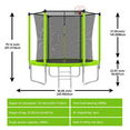 thumbnail image 7 of UIOWIO 8 ft Recreational Trampoline for Kids and Adults Outdoor Trampoline with Basketball Hoop Toddler Backyard Trampoline with Ladder,Enclosure Net,Green, 7 of 7