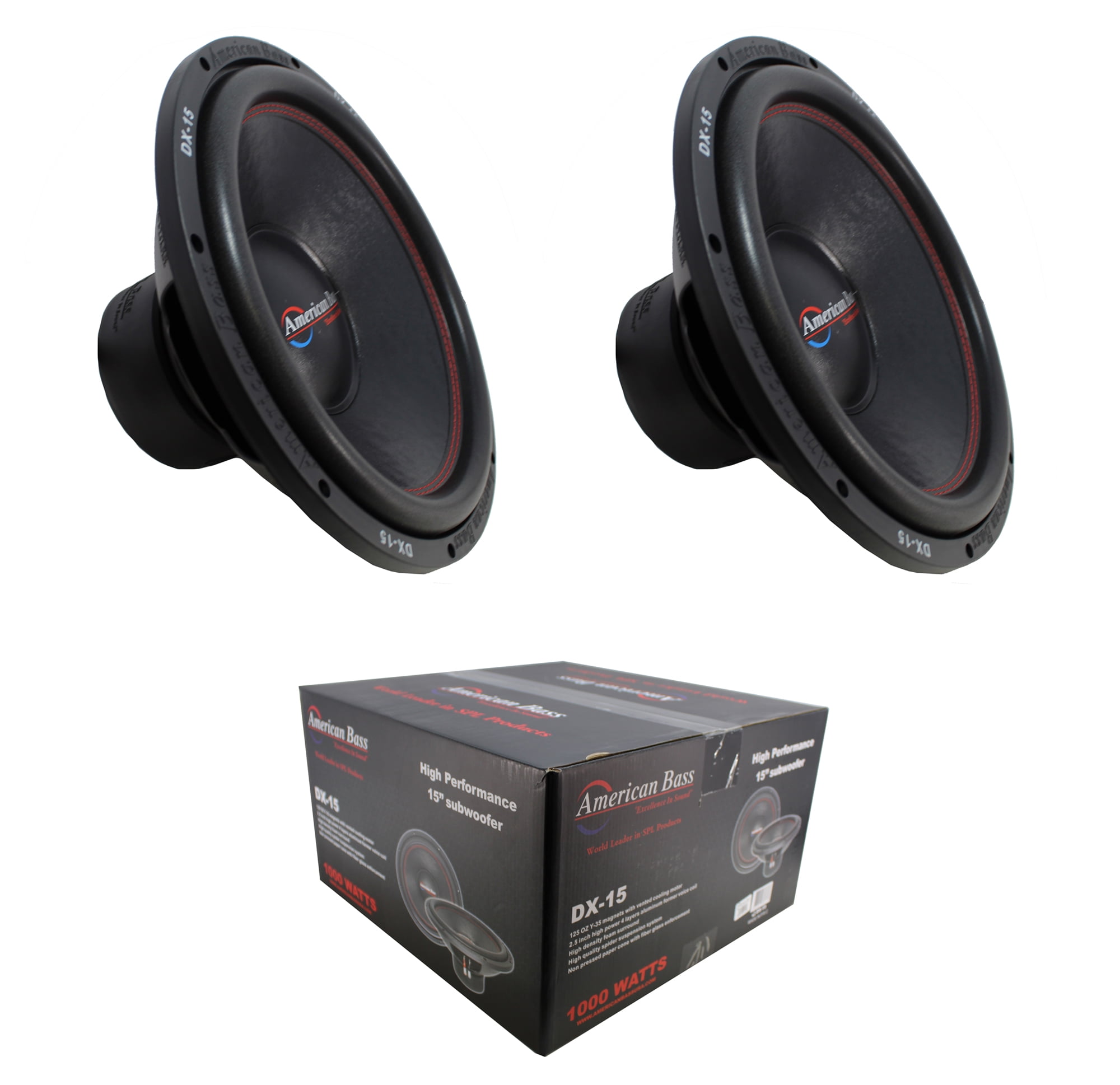 2 x 15" Subwoofer 2000W Single 4 Ohm Bass Pro Car Audio American Bass