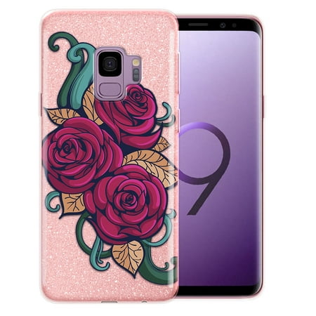 FINCIBO Pink Gradient Glitter Case, Sparkle Bling TPU Cover for Samsung Galaxy S9 5.8