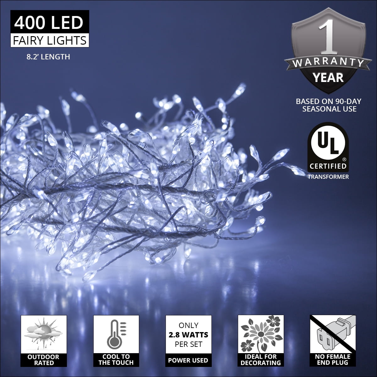 Wintergreen Lighting LED Fairy String Lights, Plug In Bedroom Fairy Lights, 400 Fairy Lights, 8.2 Ft Strand Length (Cool White Lights on Silver Wire)
