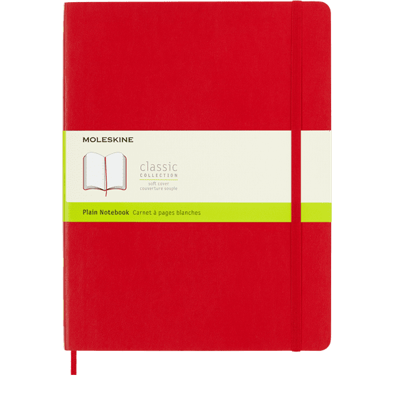 Moleskine Classic Notebook, Soft Cover, XL (7.5" x 9.75"), Plain, Scarlet Red