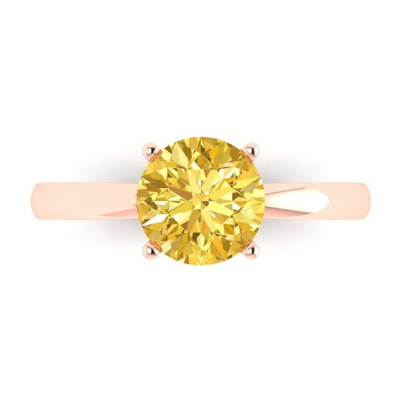 Solitaire Engagement Ring for Women - 1.5ct Simulated Yellow Diamond in 18K Rose Gold Promise Ring