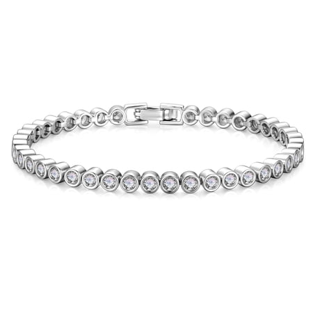 Turandoss Cubic Zirconia Tennis Bracelets for Women 3mm Cz Classic 14K White Gold Plated Jewelry Teacher Appreciation Mothers Day Graduation Gifts for Her Mom Kids Teen Girls Wife Ideas