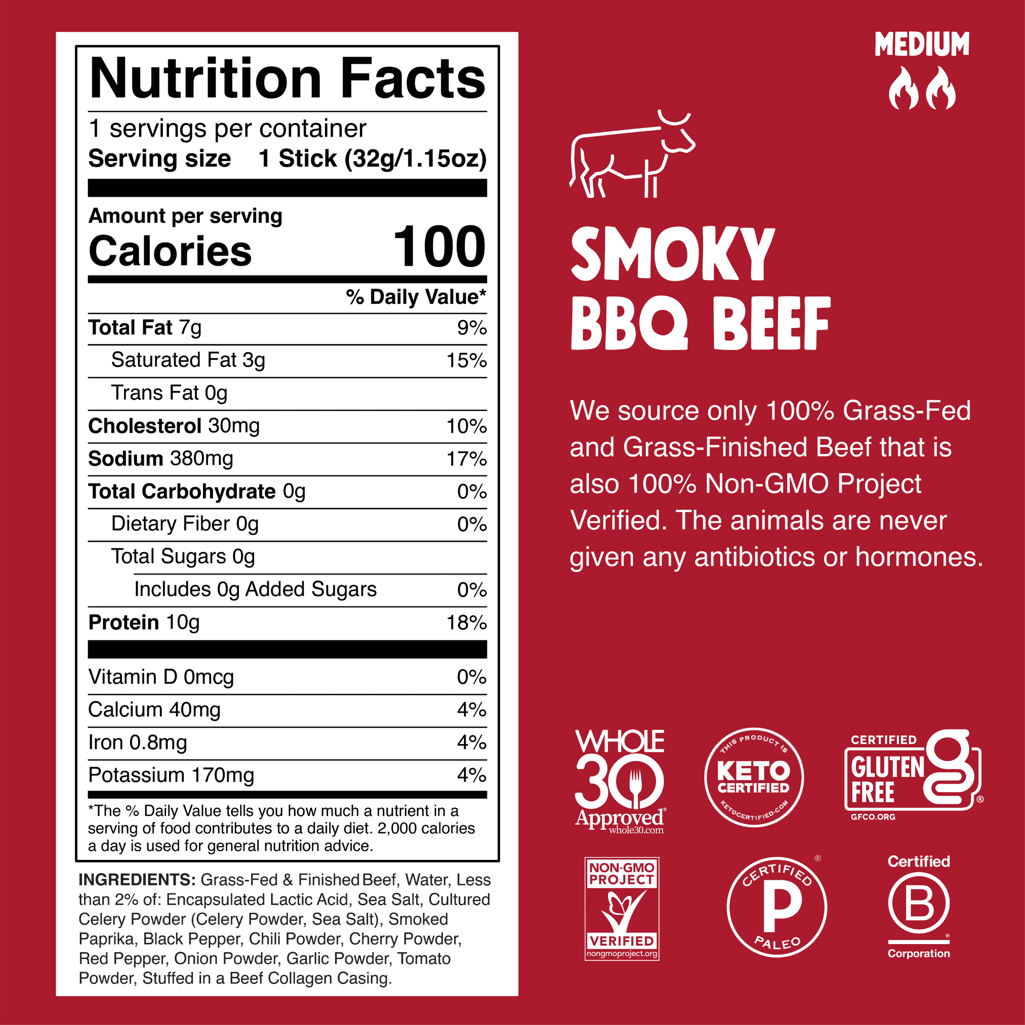 (8 pack) Chomps Grass-Fed And Finished Smoky BBQ Beef Jerky Snack Stick (8 Count)