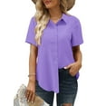 thumbnail image 2 of ONLYSHE Womens Comfy Button Down Shirts V Neck Short Sleeve Office Blouses Business Casual Tops, 2 of 5