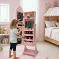 thumbnail image 4 of Zimtown Mirror Jewelry Cabinet Armoire Organizer, Storage Cabinet with Full Length Mirror & 2 Drawers, Kids Princess Makeup Cabinet for Bedroom, Pink, 4 of 10