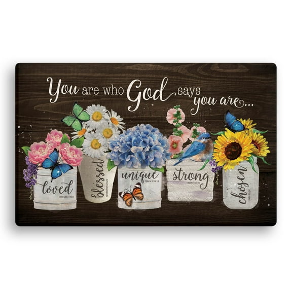 Personalized Planet You Are Who God Says You Are Brown Canvas Print | Spiritual Wall Art for Kitchen, Office, Hallway or Family Room | Ready to Hang | 10x16