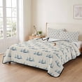thumbnail image 2 of Quilts Twin Size Bedding Set, Nautical Sailboats Lightweight Quilted Comforter, Slate Blue Minimalist Beige Coastal Soft Reversible Bedspread Coverlet with Pillow Covers for All Season, 68" x 86", 2 of 9