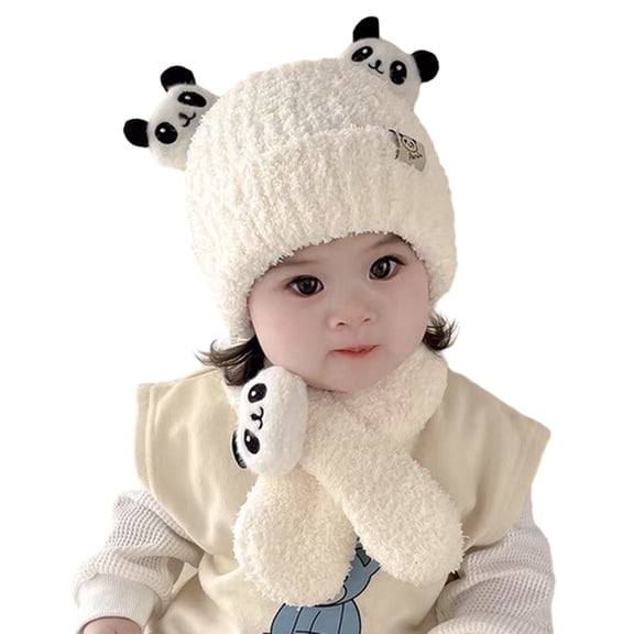 Cartoon Panda Hat and Scarf for Kids Soft and Thickened Long Muffler & Matching Cap for Warmth in Cold Weather