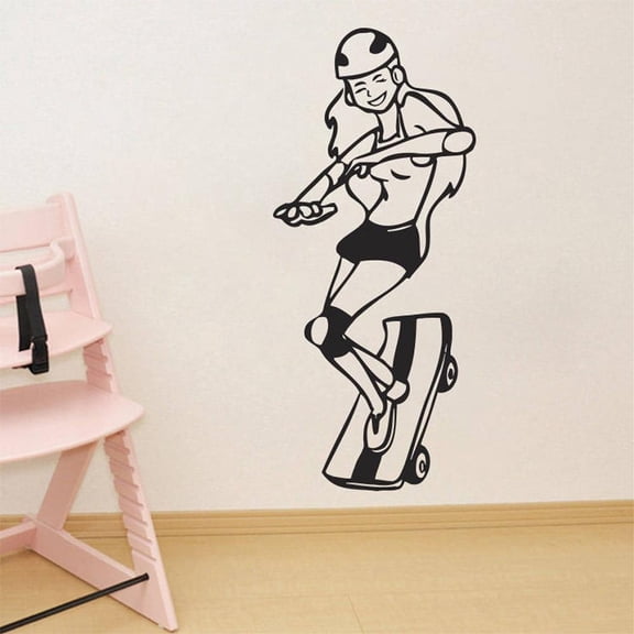Skateboard Girl Wall Decal Wall Art Stickers Wall Stickers Vinyl Removable Home Room Decor 129x57cm
