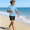 thumbnail image 4 of ITSAME Boys Swimwear Set Crewneck Tops and Swim Trunks Quick-Dry Beach Surfing Swimsuit 2-Piece Light Blue Size 5-6, 4 of 9