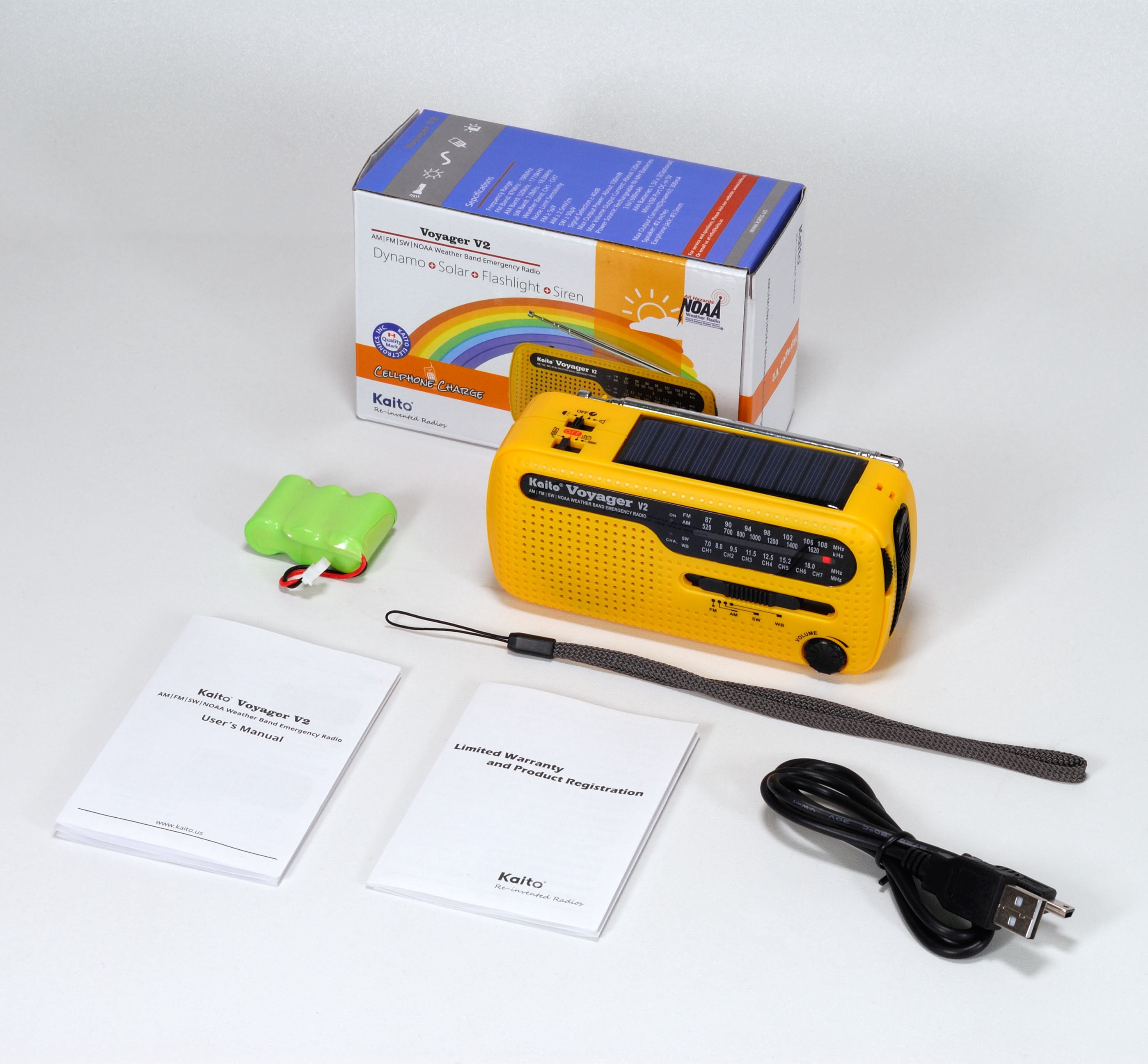 Kaito Voyager V2 AM/FM Shortwave Emergency Radio with Solar & Crank, Yellow