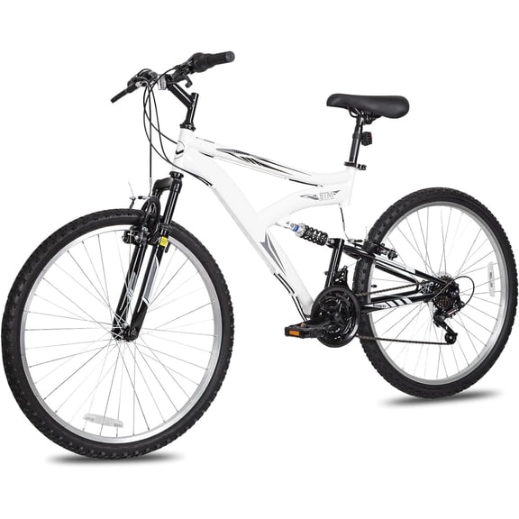 Hykolity 26 in Mountain Bike Sport Bicycle, 18 Speed Mtb Cycling for Adult Men Women Age 14 , Dual Full Suspension Outdoor Sport Bikes, White