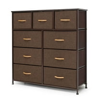 Pellebant  Fabric Wide Dresser Storage Tower with 9 Drawers Brown Medium Wood