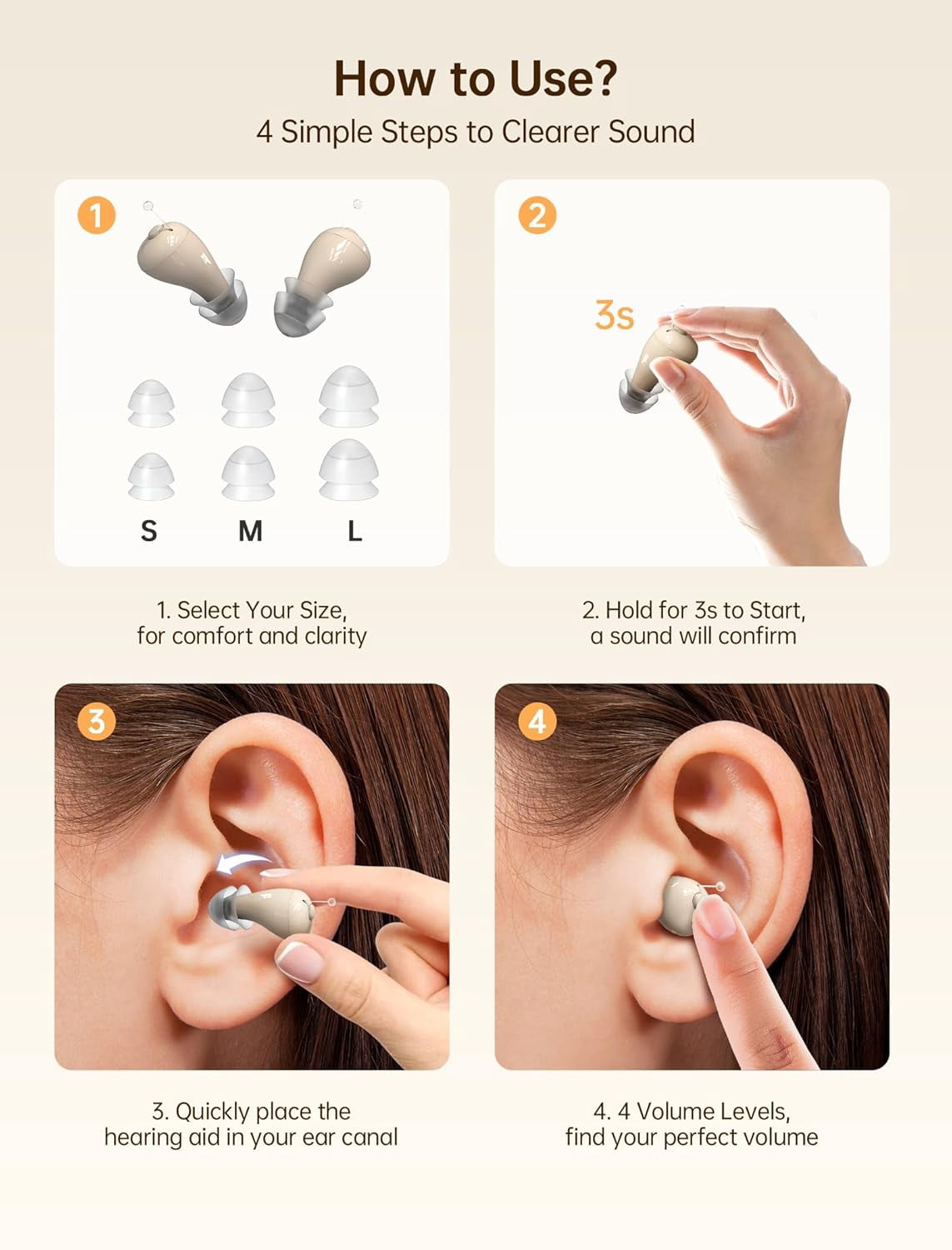 OTC Hearing Aids for Seniors, Nearly Invisible Rechargeable Hearing Aids, 100+ Hours of Charging Case Usage, Super-Mini Invisible Design, Comfort Fit in Ear Canal