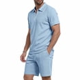 thumbnail image 5 of Men's 2 Piece Outfits Short Sleeve Casual Shirt and Shorts Set Summer Quarter Zip Tracksuit for Men Loose Sports Elastic Waist Shorts, 5 of 9
