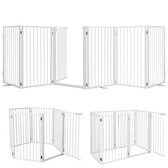 Furggis Pet Playpen, Dog Pen Foldable, Dog Exercise Fence with 6 Panels, 32"H - White