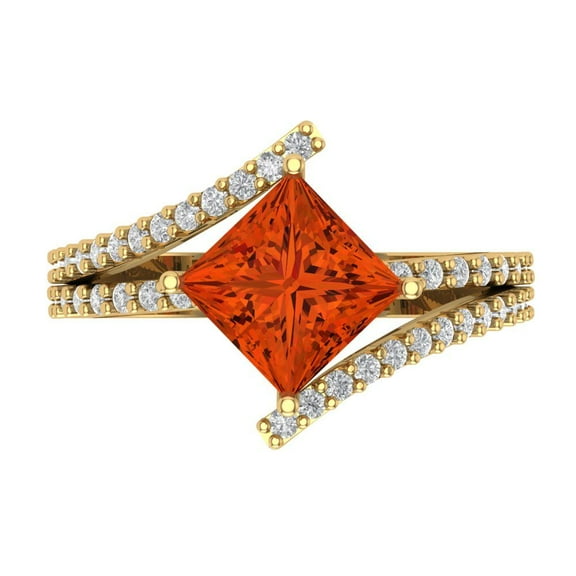 Solitaire with Accents Engagement Ring for Women - 2.3075ct Simulated Red Diamond in 18K Yellow Gold Promise Ring