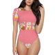 thumbnail image 1 of Balery Cute Cat Body de cuello redondo de manga corta para mujer Tops de manga corta Tops básicos-Large, 1 of 7