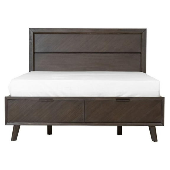 Pemberly Row 63x84" Mid-Century Solid Wood Queen Bed in Dark Brown
