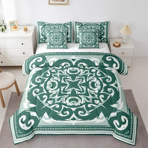 Erosebridal Bohemian Flower Bedding Sets Twin Size,Exotic Style Comforter Sets with Sheets,Baroque Damask Bed in a Bag Twin size,Lightweight Vintage Room Decor,Reversible,7pcs