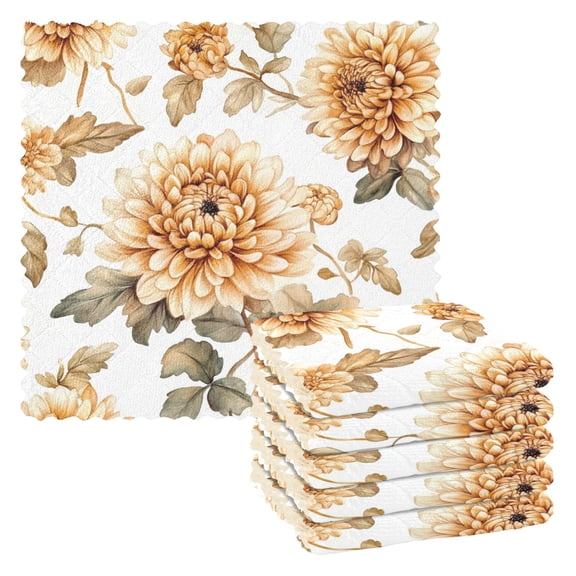6 Pieces of Kitchen Towels 11x11Inch Kitchen Dish Cloths Kitchen Dish Towels Reuseable Cleaning Cloths Maroon Chrysanthemums