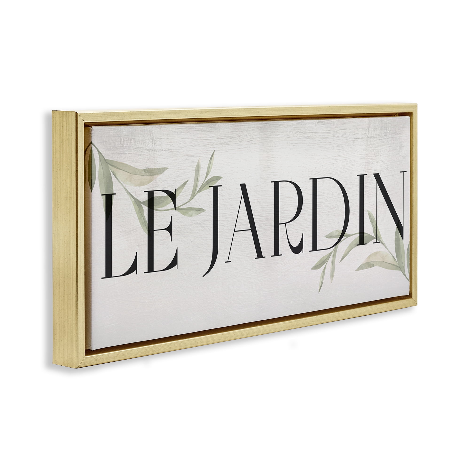 Stupell Industries French Garden Phrase Plants & Flowers Painting Gold Floater Framed Canvas Art Print Wall Art, 25 x 11