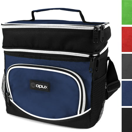 OPUX Insulated Dual Compartment Lunch Bag, Double Deck Lunch Box for Women, Men | Leakproof Lunch Tote Cooler for Work, Office, School | Soft Reusable Lunch Pail, Fits 8