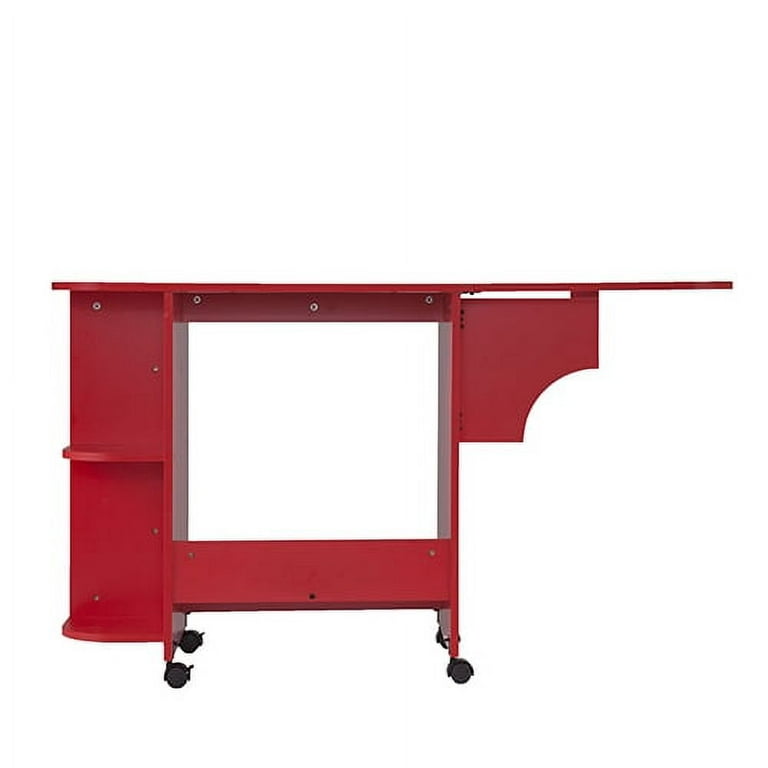 Southern Enterprises Expandable Rolling Sewing Table/Craft Station,  Universal Style, Farmhouse Red 