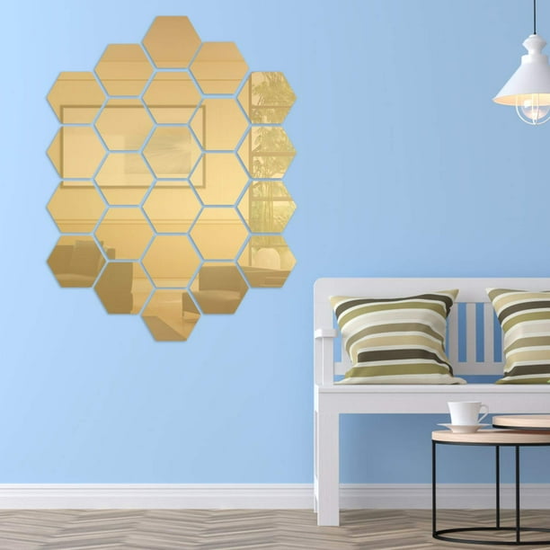 12Pcs DIY Wall Sticker Hexagonal 3D Mirror Self Adhesive Plastic Mirror