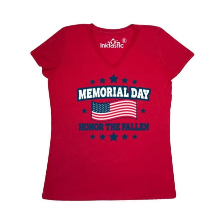Memorial Day Honor The Fallen with American Flag Women's V-Neck
