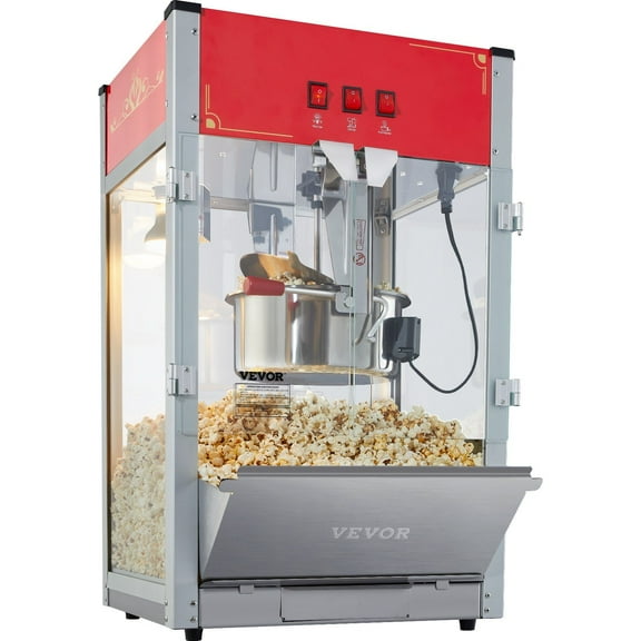 80-Cup Capacity Red Popcorn Popper - 1440W 12 Oz Countertop Maker