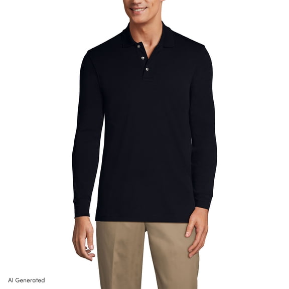 Lands' End Men's Long Sleeve Interlock Polo Shirt
