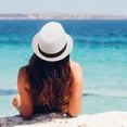 thumbnail image 5 of Women Straw Panama Hat Travel Fedora Beach Sun Hat Summer Wide Brim Straw Roll up Hat UPF 50+, 5 of 5