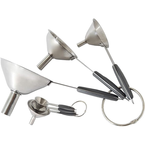Chef Select Set of 3 Mini Funnels, Stainless Steel, Soft Grip Handle