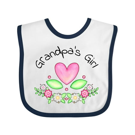 

Inktastic Grandpa s Girl- Heart Flowers Girls Baby Bib