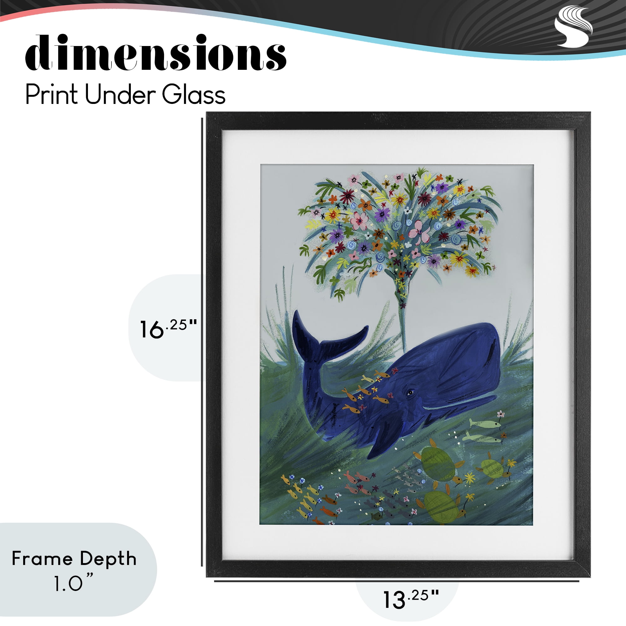Stupell Industries A Flowery Whale Black Framed Print Under Glass, design by Kay Widdowson