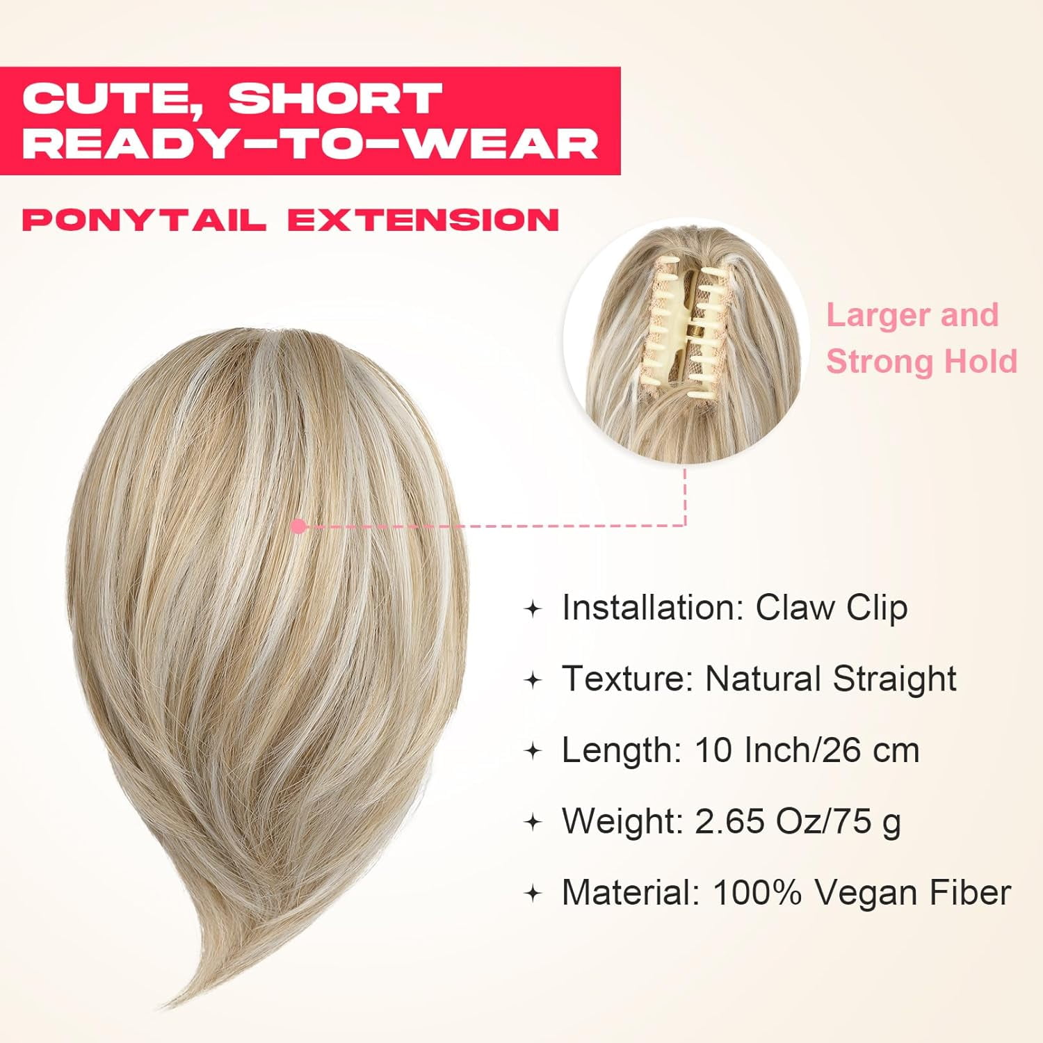 Ponytail Extension, 10" Short Claw Clip in Ponytail Hair Extensions Messy Bun Hair Piece Natural Soft Synthetic Straight Pony Tail Hair Pieces for Women